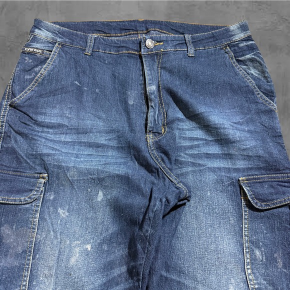 Harley Davidson Baggy Denim Cargo Jeans Embroidered Eagle Patch Y2k Style 33x - Picture 5 of 8